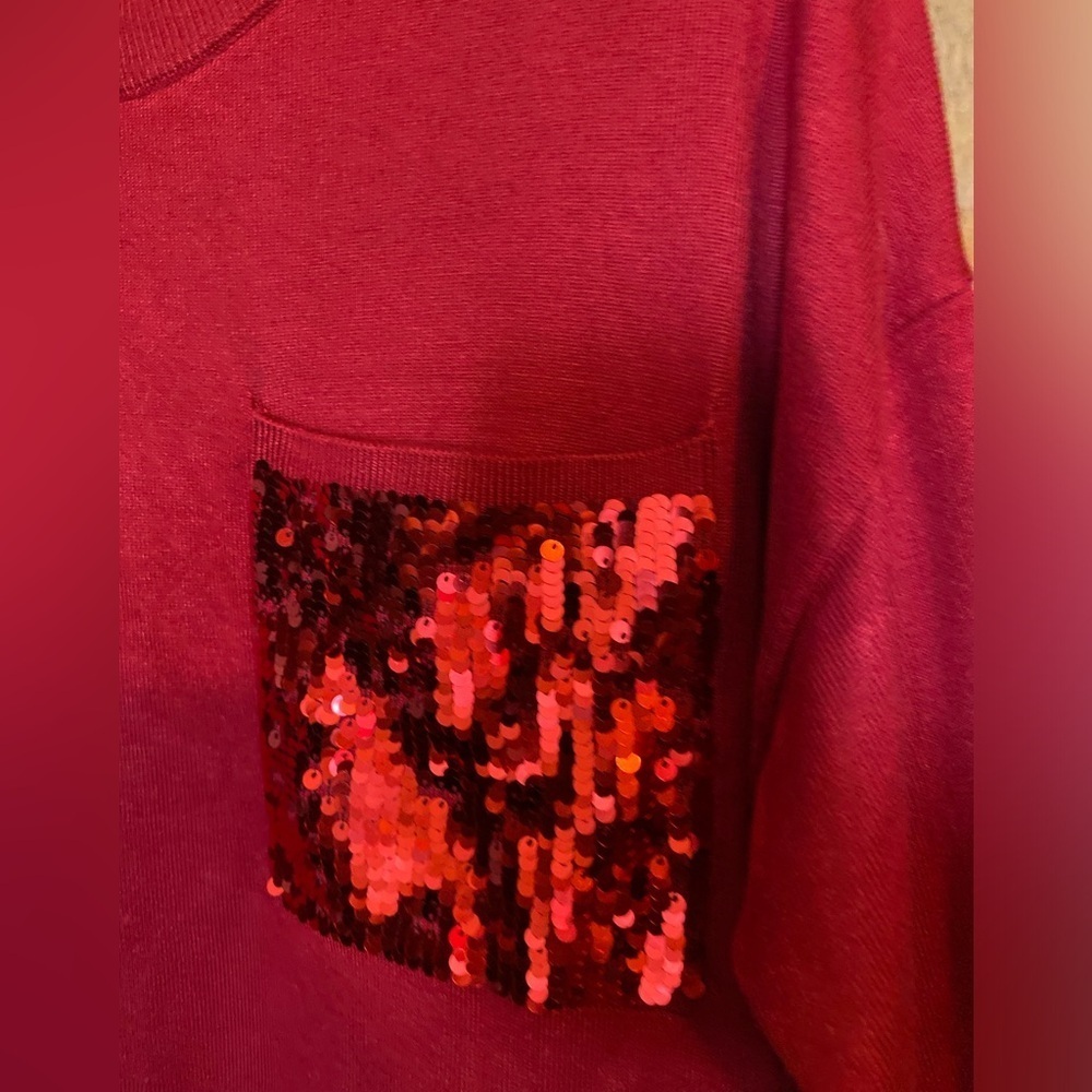 DKNY Vibrant Red Sweater with Sequin Accent - Size M - Picture 9 of 12